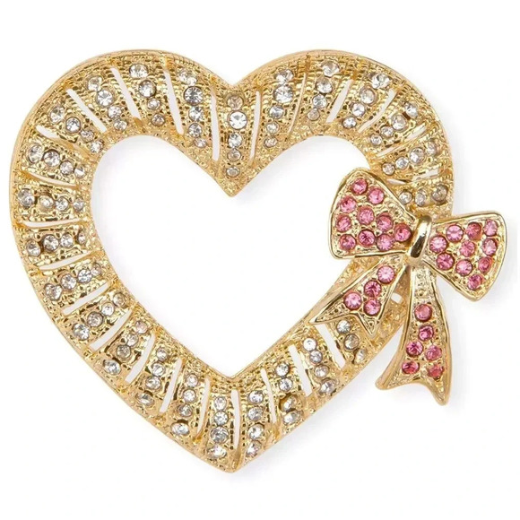 Heart Crystal Bow Brooch - Picture 1 of 1